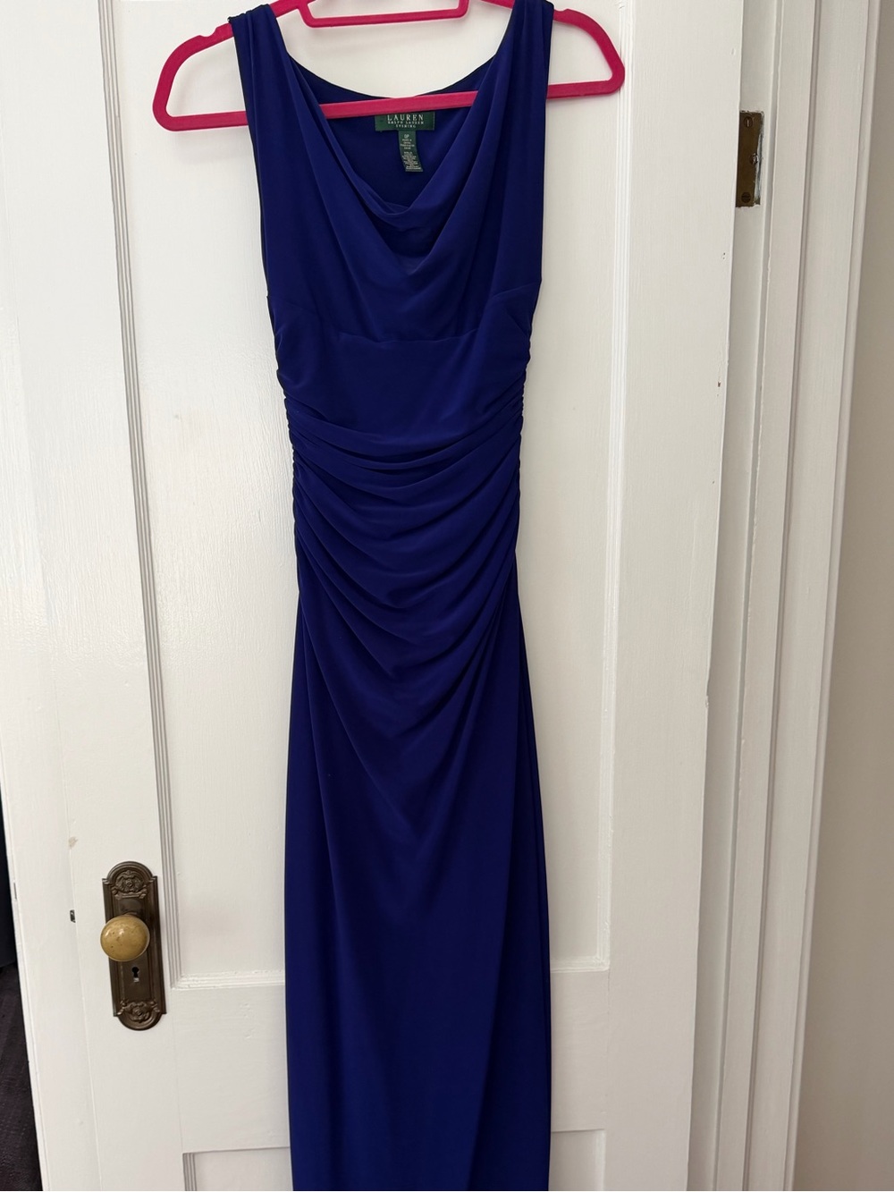 Ralph Lauren Sleeveless Cowl-Neck Maxi Dress in Deep Blue